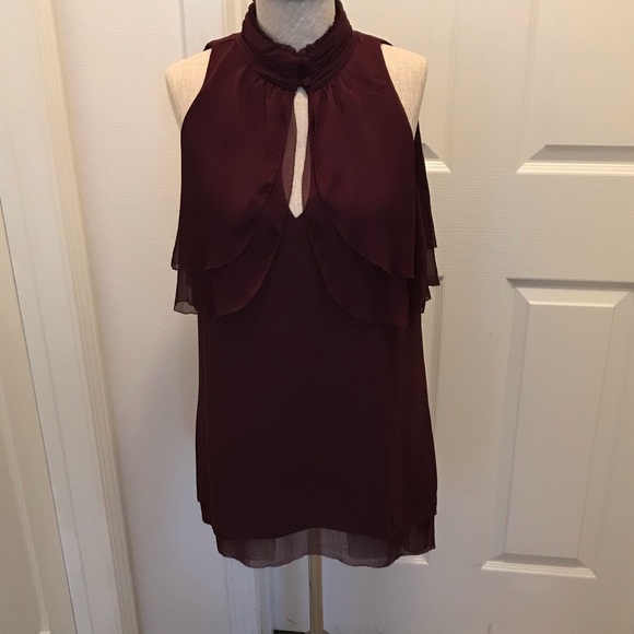 WHBM high low halter tunic blouse in burgundy - Picture 3 of 14